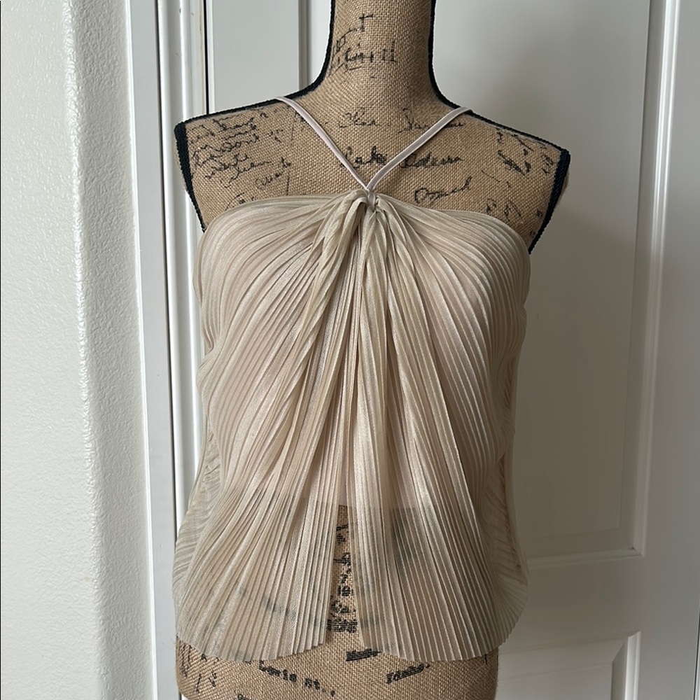 Elegant champagne gold Pleated Women's Top, S